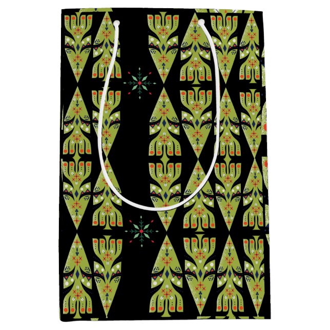 Sac Cadeau Moyen Festive Gift Wrap Green Black Pattern (Devant)