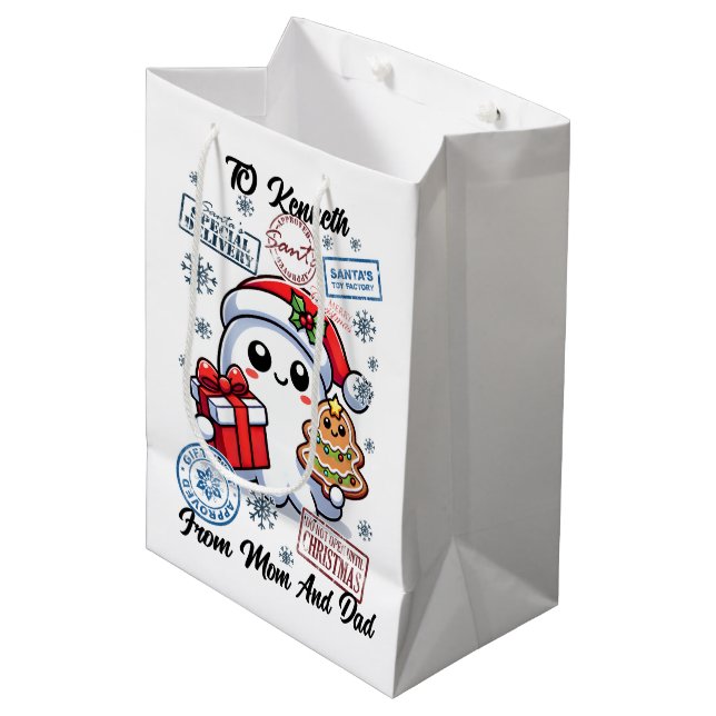 Sac Cadeau Moyen Festive Holiday Sack With Cute Ghost (Devant Angle)