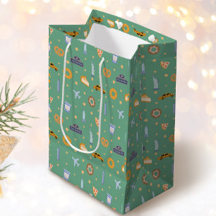 Sac Cadeau Moyen Festive New York Motif Pistachio Green