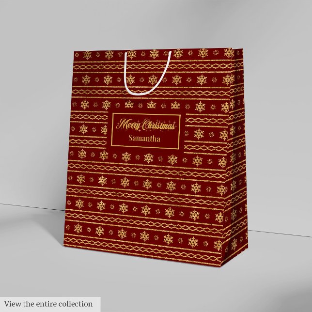 Sac Cadeau Moyen Festive Red Gold Personalized Holiday Gift Bag (Festive Red Gold Personalized Holiday Gift Bag)