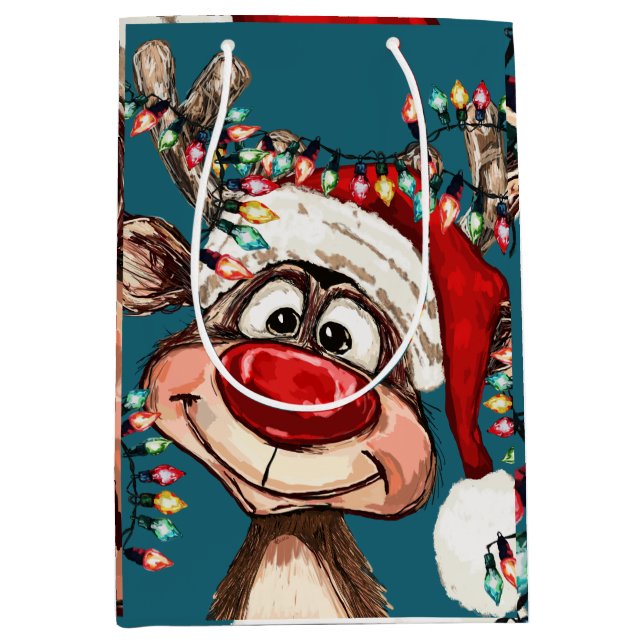 Sac Cadeau Moyen Festive Reindeer Christmas Shower Curtain (Devant)