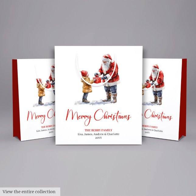 Sac Cadeau Moyen Festive Santa Claus Classic Red Green Gift Bag (Festive Santa Claus Classic Red Green Gift Bag)