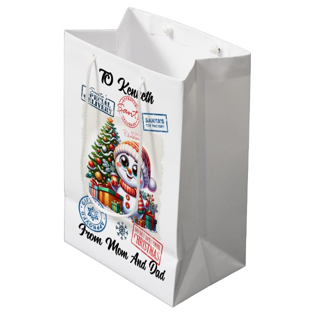 Sac Cadeau Moyen Festive Santa Sack With Holiday Snowman (Devant Angle)