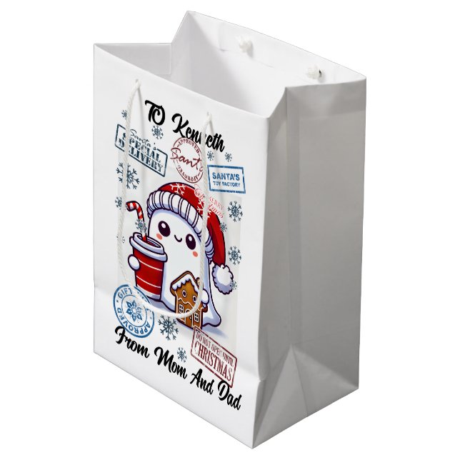 Sac Cadeau Moyen Festive Santa Sack With Holiday Stickers (Devant Angle)