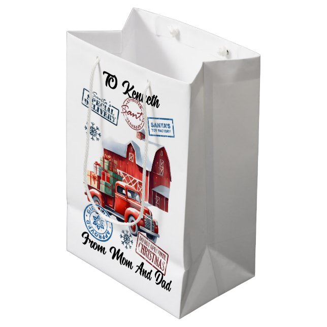 Sac Cadeau Moyen Festive Santa Sack With Holiday Stickers and Gifts (Devant Angle)