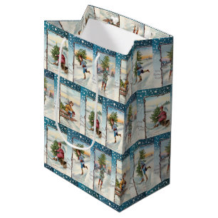 Sac Cadeau Moyen Festivités Vintages de patinage sur glace