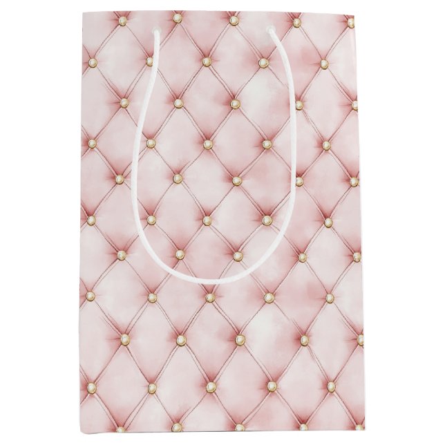 Sac Cadeau Moyen Fête Anniversaire Touffes Or Rose Pâle (Devant)