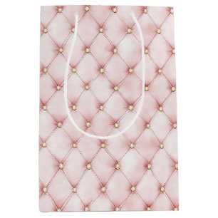 Sac Cadeau Moyen Fête Anniversaire Touffes Rose Fardé Or