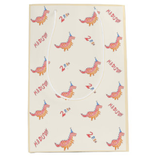 Sac Cadeau Moyen Fête d'anniversaire 2 ans du dinosaure rouge rex 2