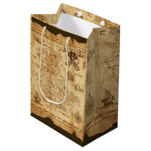 Sac Cadeau Moyen Fête d'anniversaire carte au trésor pirate vintage