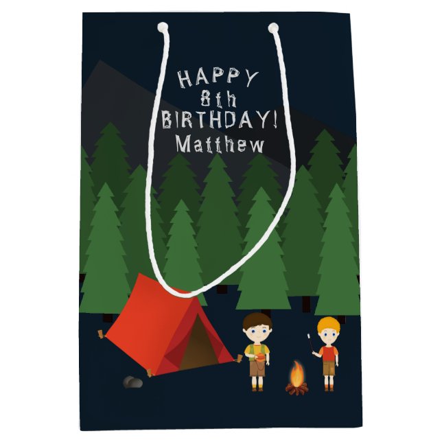 Sac Cadeau Moyen Fête d'anniversaire de camping (Devant)