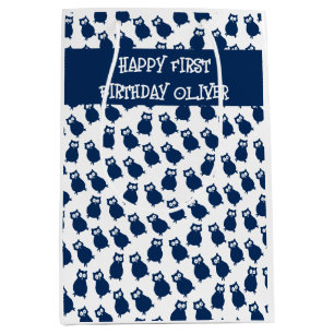 Sac Cadeau Moyen Fête d'anniversaire de la Chouette bleue