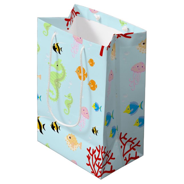 Sac Cadeau Moyen Fête d'anniversaire de la Sirène et de ses amis (Devant Angle)