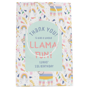 Sac Cadeau Moyen Fête d'anniversaire de Llamas & Rainbows Merci