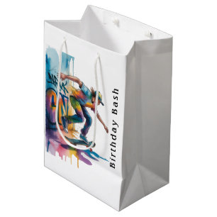 Sac Cadeau Moyen Fête d'anniversaire de skateboard graffiti coloré 