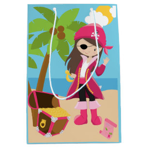 Sac Cadeau Moyen Fête d'anniversaire des Pirates Roses