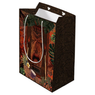 Sac Cadeau Moyen Fête d'anniversaire Luau Hawaïen Aloha Tiki Vintag