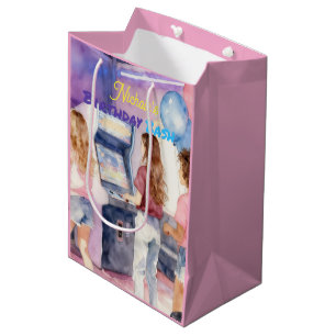 Sac Cadeau Moyen Fête d'anniversaire néon aquarelle pour enfants