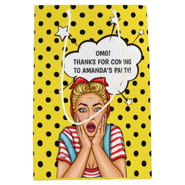 Sac Cadeau Moyen Fête d'anniversaire Pop Art Comic (Devant)