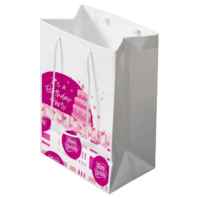 Sac Cadeau Moyen Fête d'anniversaire rose (Devant Angle)