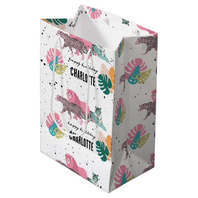 Sac Cadeau Moyen Fête d'anniversaire sauvage Jungle Animaux Anniver (Devant Angle)