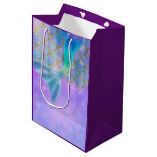 Sac Cadeau Moyen Fête d'anniversaire sirène avec perle iridescente