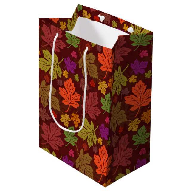 Sac Cadeau Moyen Fête d'automne Motif Feuille d'érable (Devant Angle)