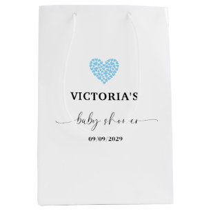 Sac Cadeau Moyen Fête de Baby Shower Cœur Bleu