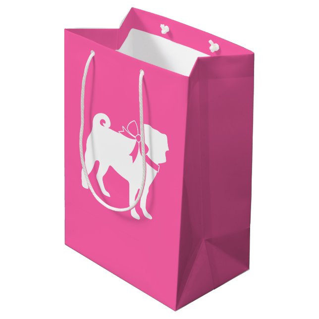 Sac Cadeau Moyen Fête de la fête du chien Carlin rose (Dos Angle)