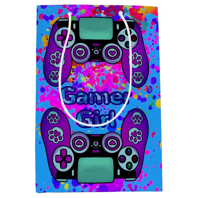 Sac Cadeau Moyen Fête de la fille Gamer Anniversaire Joli Paint Spl (Devant)