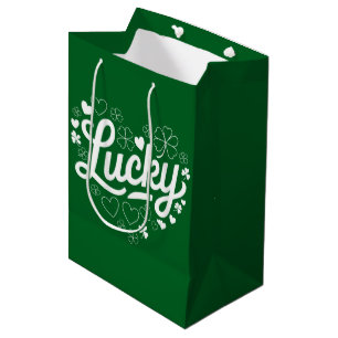 Sac Cadeau Moyen Fête de la Saint-Patrick Cœur Trèfle Chanceux Trèf