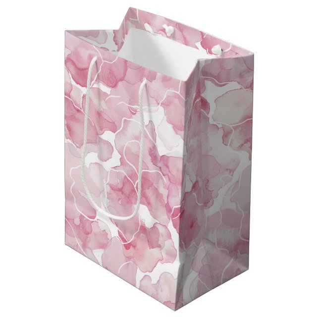 Sac Cadeau Moyen Fête de Mariage Abstraite Rose Élégante (Devant Angle)