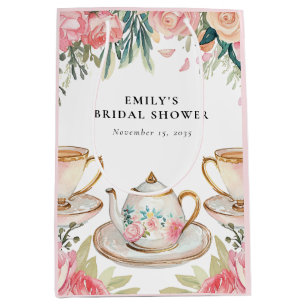 Sac Cadeau Moyen Fête de mariage élégante florale avec thé