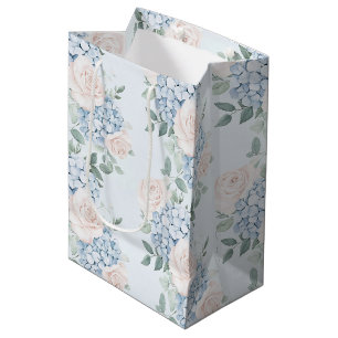 Sac Cadeau Moyen Fête de mariage Fleurs Roses Bleues Romantiques