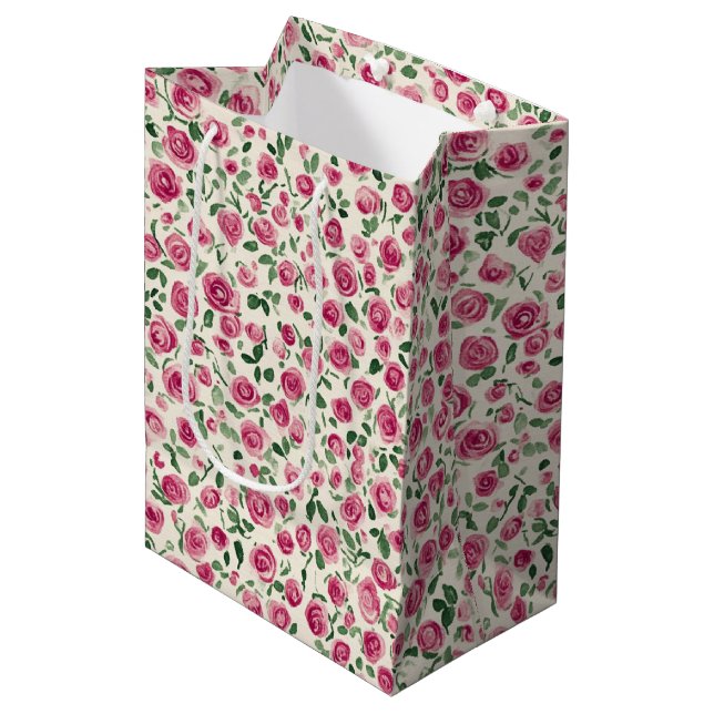 Sac Cadeau Moyen Fête de mariage floral de roses roses chic (Devant Angle)