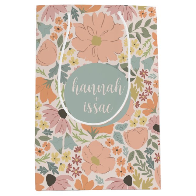 Sac Cadeau Moyen Fête de mariage ou Baby Shower Floral  (Devant)