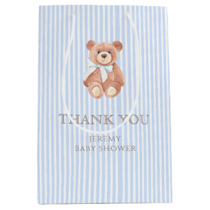 Sac Cadeau Moyen Fête de naissance Teddy Bear Boy Classic Blue Stri
