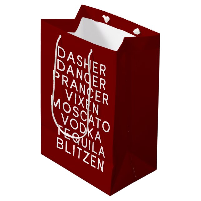 Sac Cadeau Moyen Fête de Noël en buvant Dasher Dancer  (Devant Angle)
