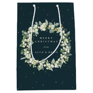 Sac Cadeau Moyen Fête de Noël/Fête de la Sneigre Vert foncé+Eucalyp