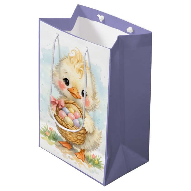 Sac Cadeau Moyen Fête de Pâques Caneton Mignon (Devant Angle)