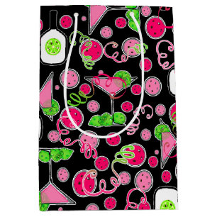 Sac Cadeau Moyen Fête de Pickleball Cosmo Jour de Dinking sur Noir