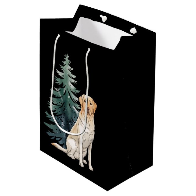 Sac Cadeau Moyen Fête des arbres de Noël de chien Amoureux des chie (Devant Angle)