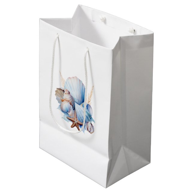 Sac Cadeau Moyen Fête des mariées Aqua Cream Beach Shells (Devant Angle)