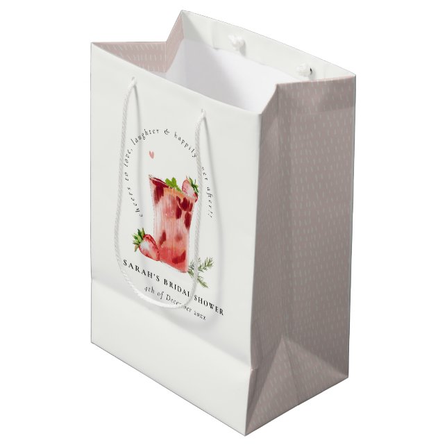 Sac Cadeau Moyen Fête des mariées Cocktail fraise rose Margarita (Devant Angle)