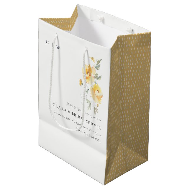 Sac Cadeau Moyen Fête des mariées de fleurs Rose jaune vert (Devant Angle)