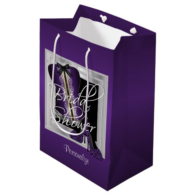 Sac Cadeau Moyen Fête des mariées de lingerie glamour | Violet (Devant Angle)