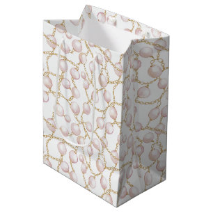 Sac Cadeau Moyen Fête des mariées de perle d'or rose chic
