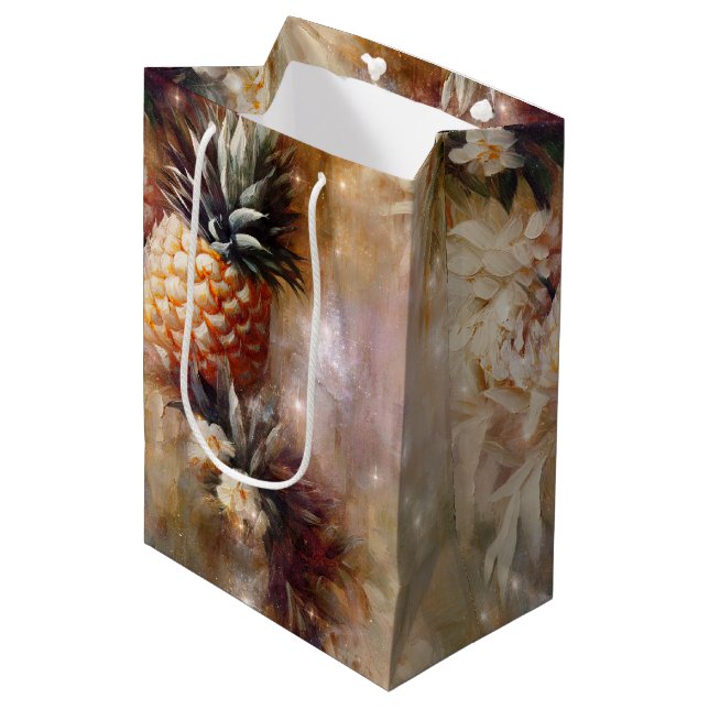 Sac Cadeau Moyen Fête des mariées étincelante aux ananas tropiques (Devant Angle)