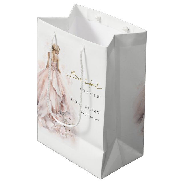 Sac Cadeau Moyen Fête des mariées moderne Mariage aquarelle (Devant Angle)