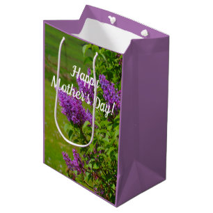 Sac Cadeau Moyen Fête des Mères, beaux lilas, fleurs